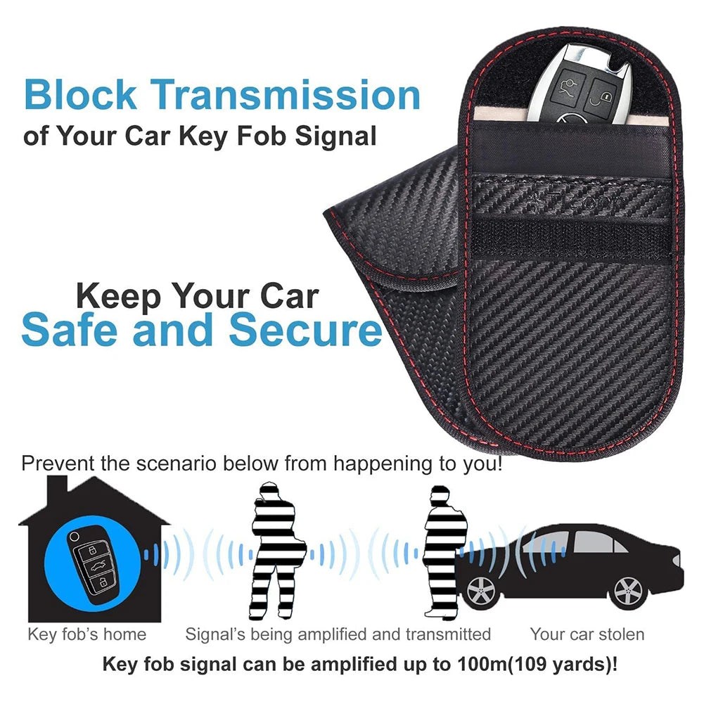 2Pcs Car Key Signal Blocker Case Carbon Fiber Faraday Cage Protector Double-Layer Car RFID Signal Blocker Key Bag for Auto Parts