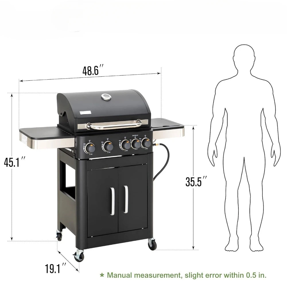 4-Burners Propane Gas BBQ Grill with Side Burner