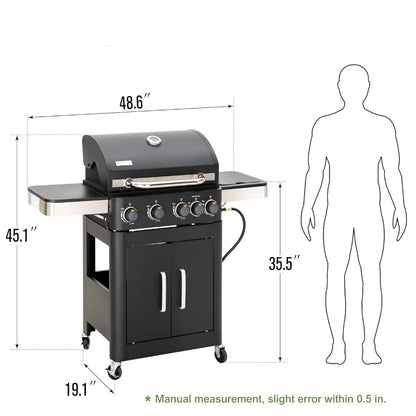 4-Burners Propane Gas BBQ Grill with Side Burner