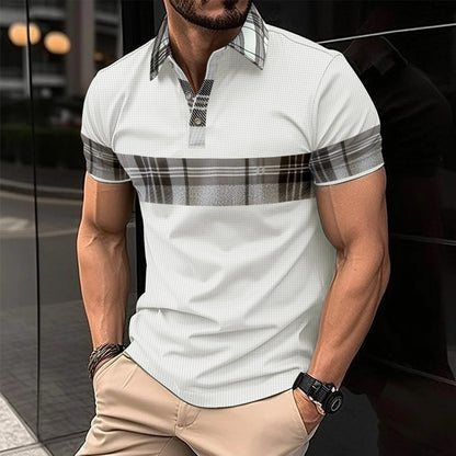 Men's casual striped short sleeved polo T Shirt