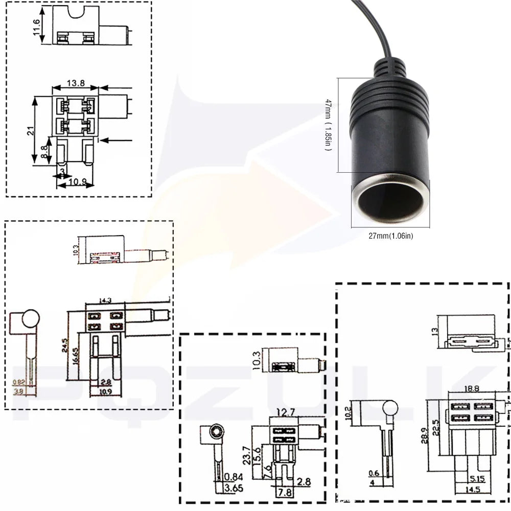 1PCS Medium Mini Micro 32V Pure Copper Car Cigarette Lighter Charger Cable Female Socket Plug Connector Adapter Cable Fuse