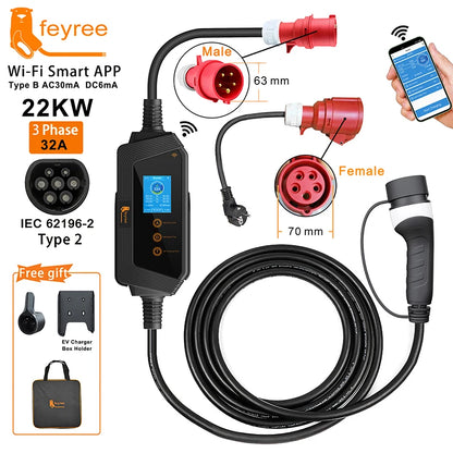 22KW 32A 3Phase Type2 Portable EV Charger