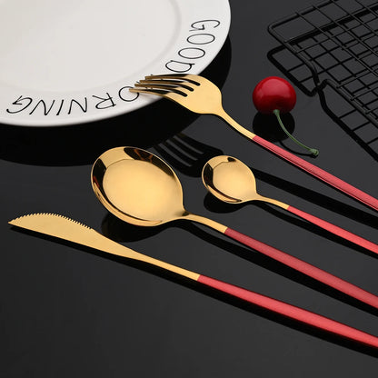 Stainless Steel Dinner Black Gold Silverware Set