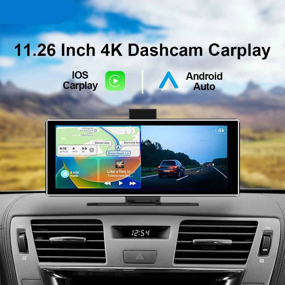 11.26" 4K Dash Cam Wireless  GPS Navigation