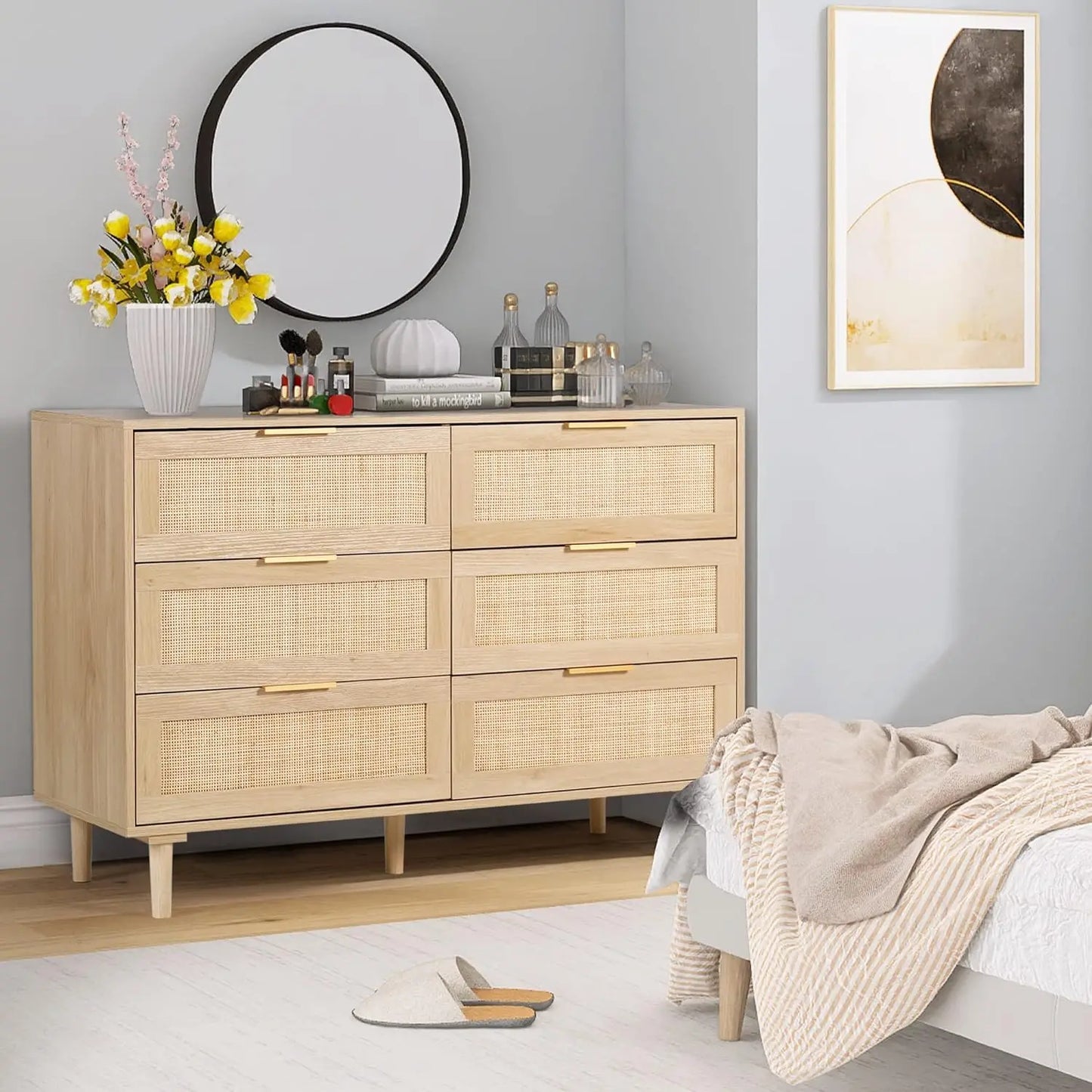 Modern Rattan Drawer Dresser