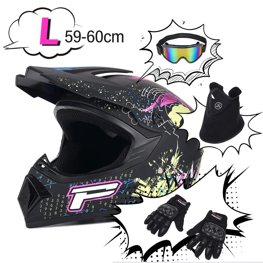 Adult Motocross Helmet All - Terrain Vehicle (UTV/ATV) Full Face Helmet With Helmet Goggles Gloves And Face Shield Matte Model