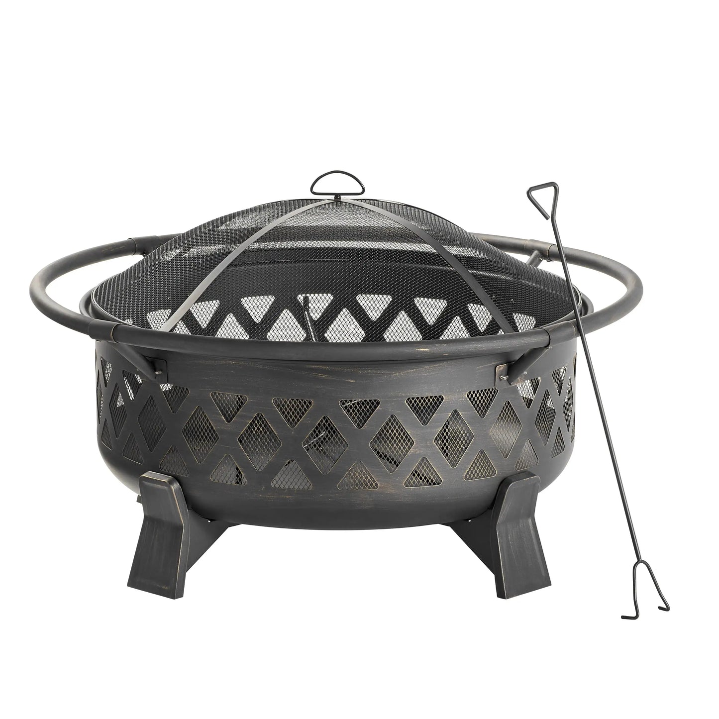 Round Lattice Wood Burning Fire Pit with Cover