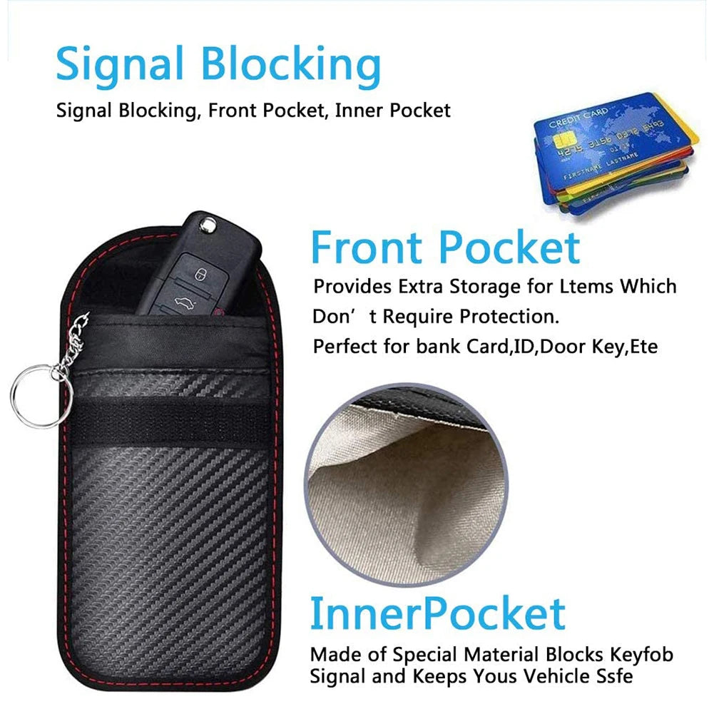 2Pcs Car Key Signal Blocker Case Carbon Fiber Faraday Cage Protector Double-Layer Car RFID Signal Blocker Key Bag for Auto Parts