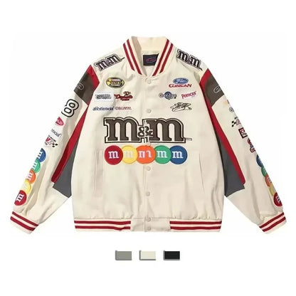 Women Embroidery Motorcycle Loose Baseball Bomber Jacket