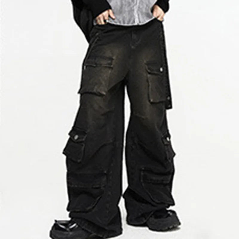 Men's High Street Multi Pocket Wide Leg Jeans