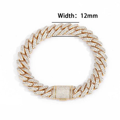 12mm Full Iced Out Diamond Cuban Link Bracelet