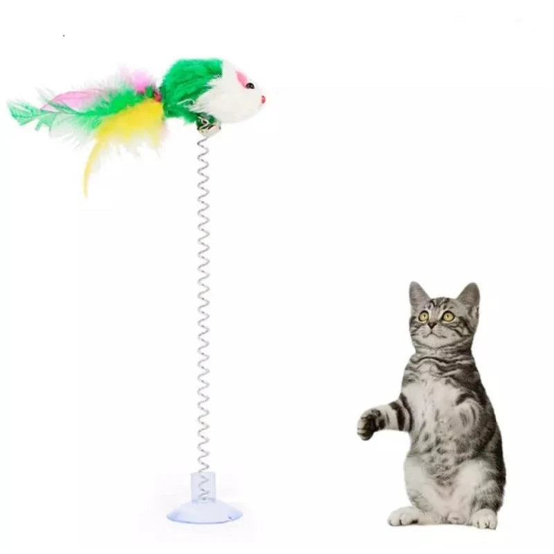 Cat Suction Cup Spring Feather With Bell Toys