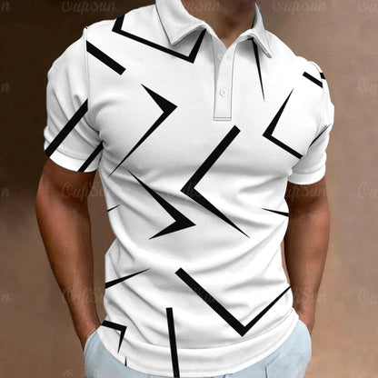 3D Thin Line Stripe Polo T Shirt