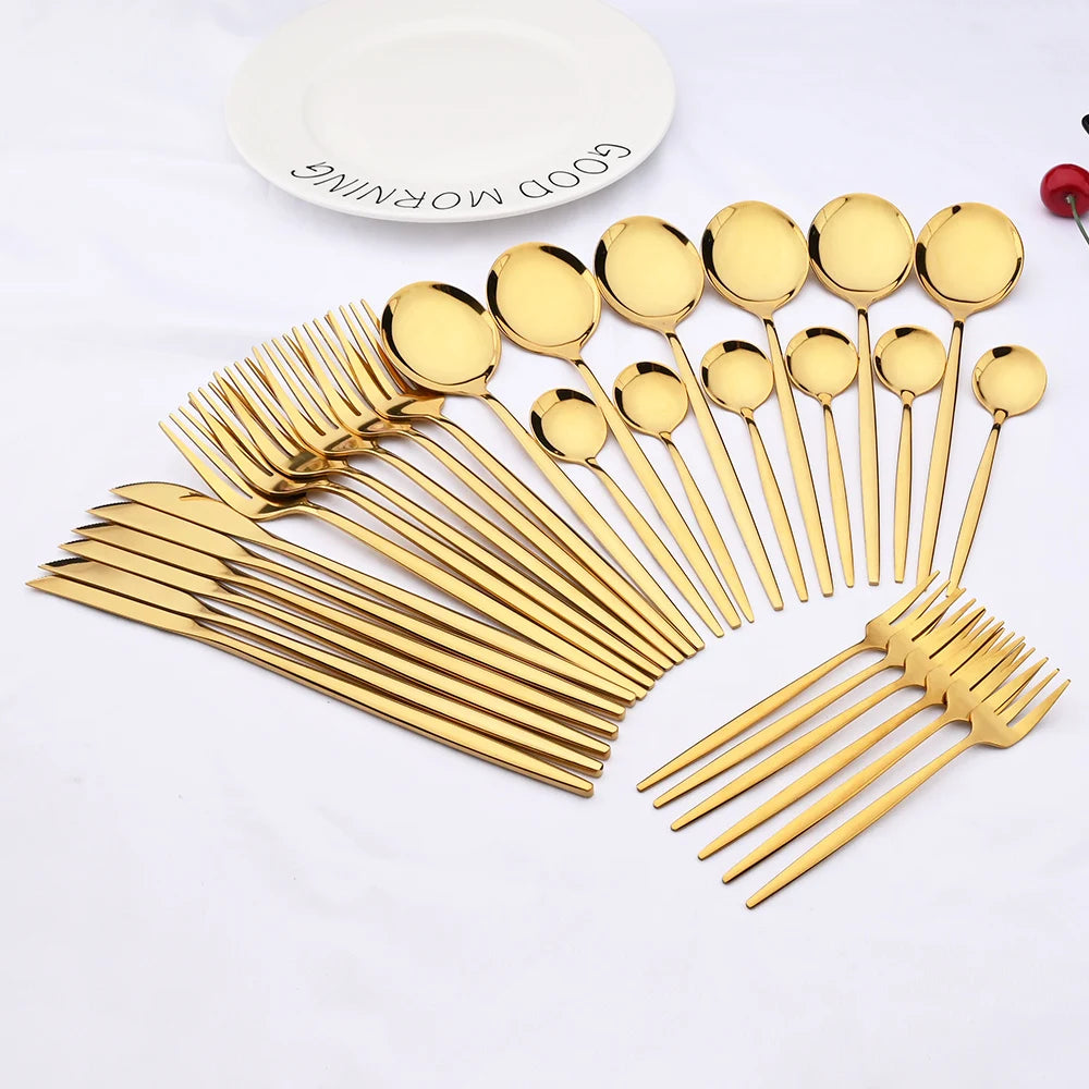 6Set/30Pcs Pink Silver Silverware Set