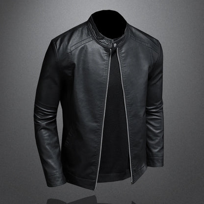 Men Stand Collar Slim Pu Leather Biker Jacket