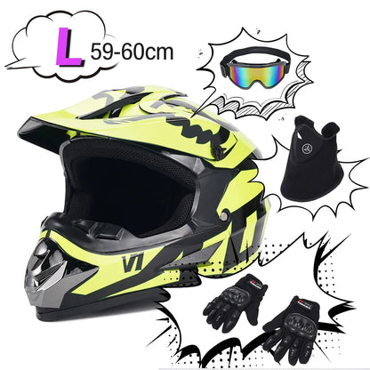 Personalized Matte Green Full Face Motorcycle Helmet DOT Certified ABS with Goggles Gloves Face Mask Windproof Riding Gear