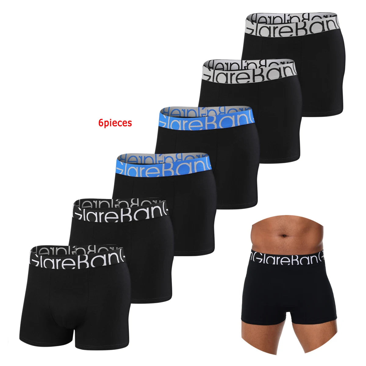 6PCS Black Boxer Shorts for Men