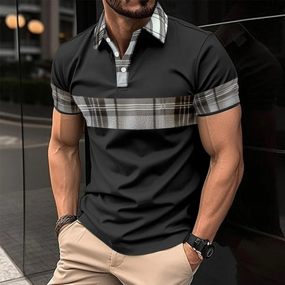 Men's casual striped short sleeved polo T Shirt