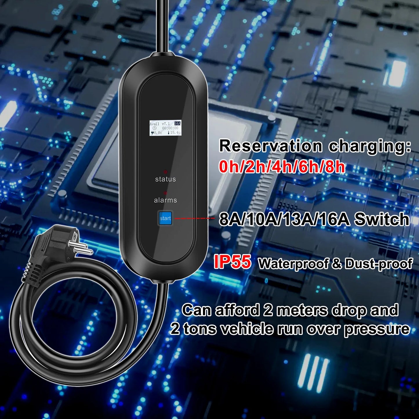 New GBT Car 16A Protable EV Charger with 3.5M 5M Cable