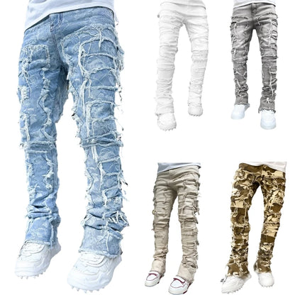 Mens Stacked Fit Ripped Jeans