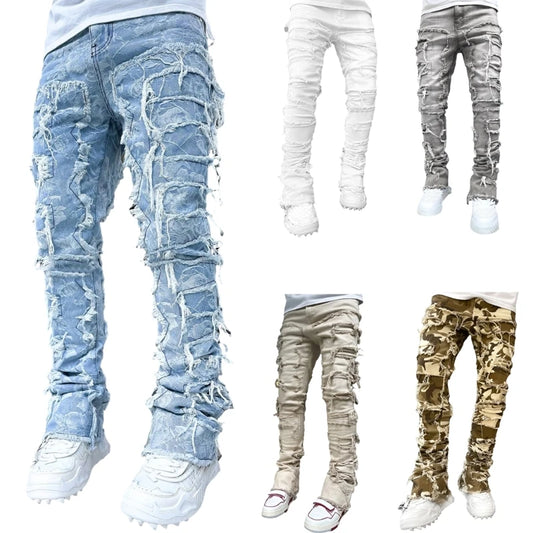 Mens Stacked Fit Ripped Jeans