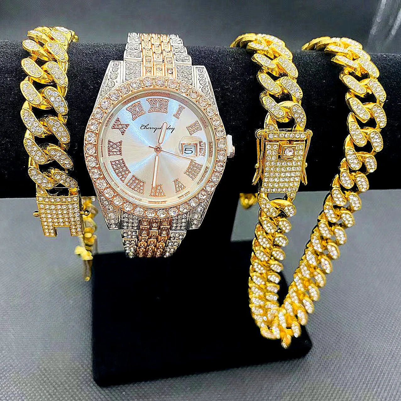 Mens Cuban Link Chain Bracelet Full Iced Out Watches