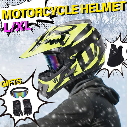 Personalized Matte Green Full Face Motorcycle Helmet DOT Certified ABS with Goggles Gloves Face Mask Windproof Riding Gear