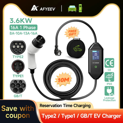 Portable 16A Type2 IEC62196-2 EV Charger