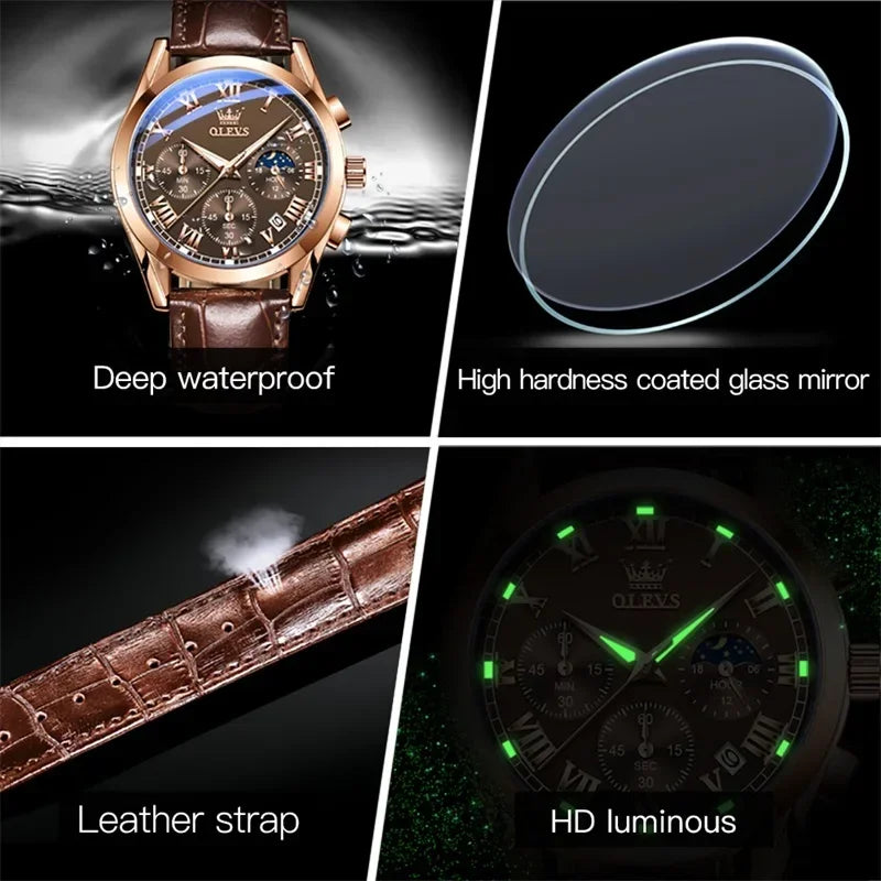 Moon Phase waterproof Mens watches