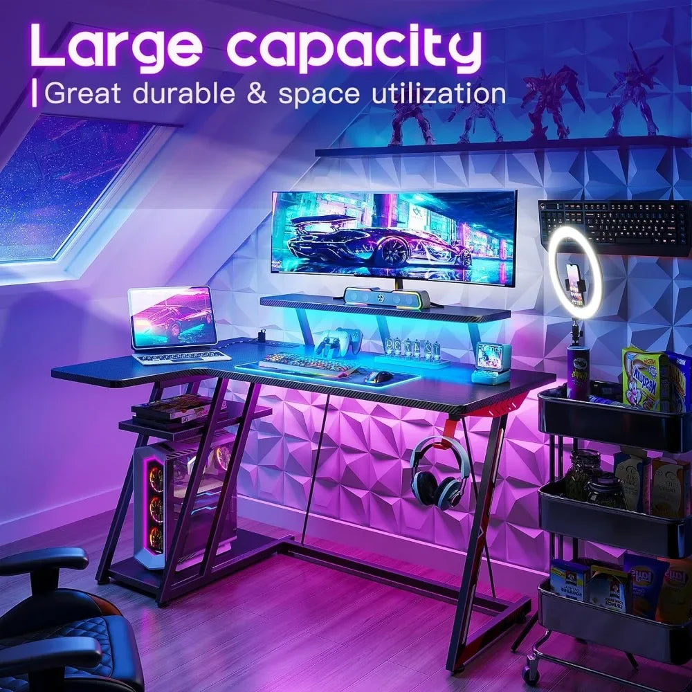 L Shaped Gaming Desk With LED Lights