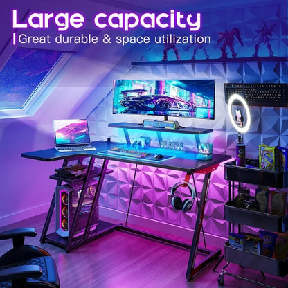L Shaped Gaming Desk With LED Lights