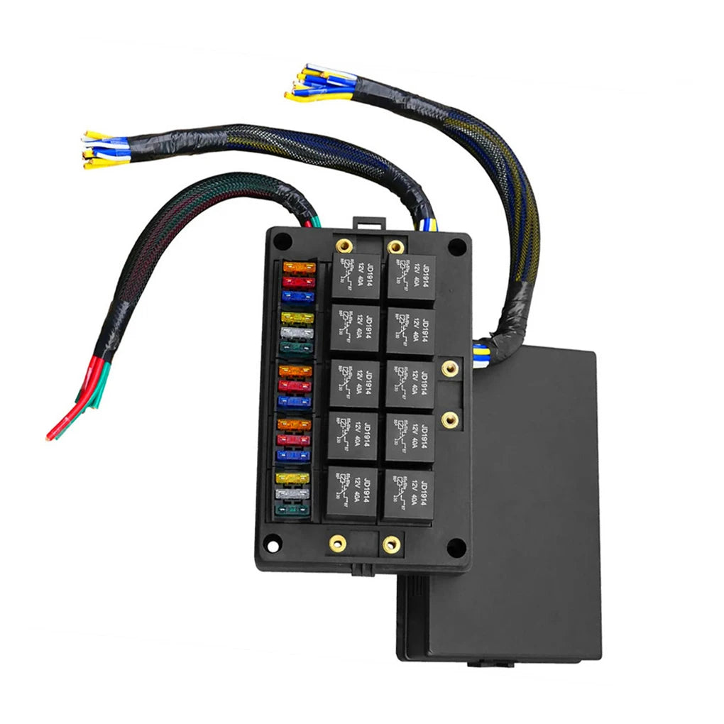 12V Fuse Relay Box Dust-Proof Relay Block Kit with Pre-Wires 5Pin 40A ATC/ATO 15 Fuses Universal Car Truck Fuse Box