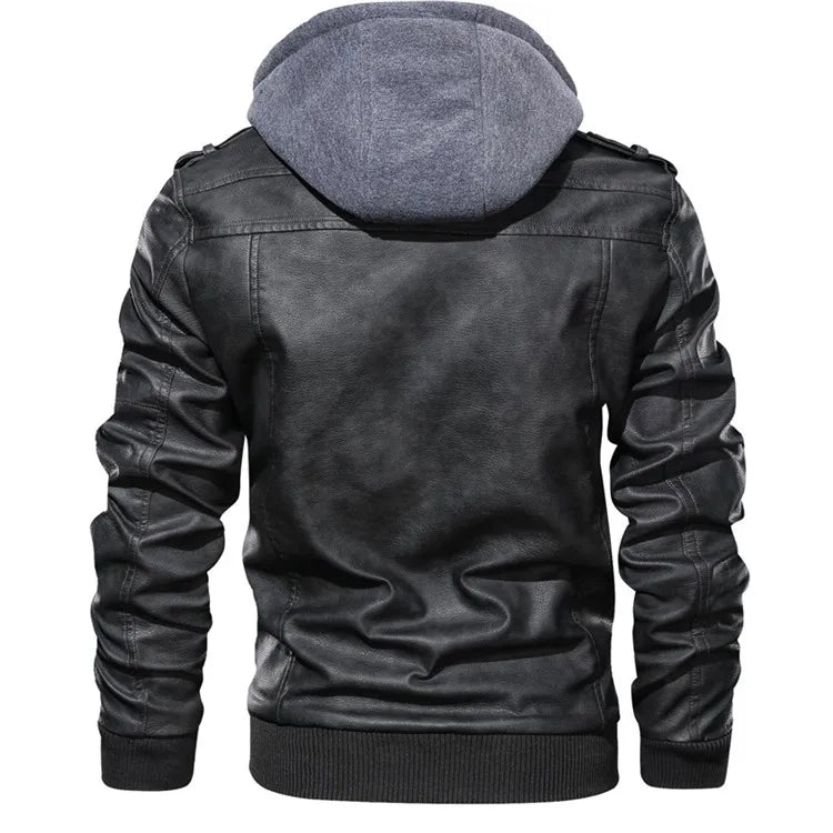 Retro Hooded Leather Jacket for Men