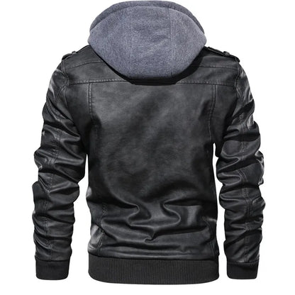 Retro Hooded Leather Jacket for Men