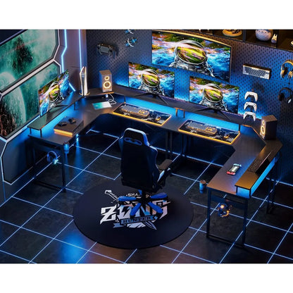 L Shaped Gaming Computer Desk with LED Lights