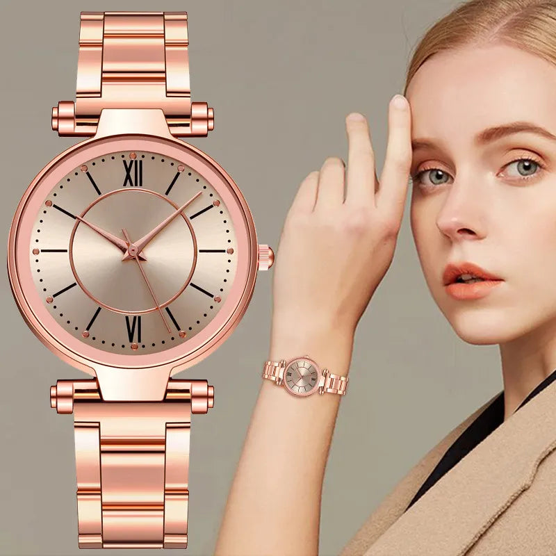 Luxury Rose Gold Stainless Steel Wristwatches