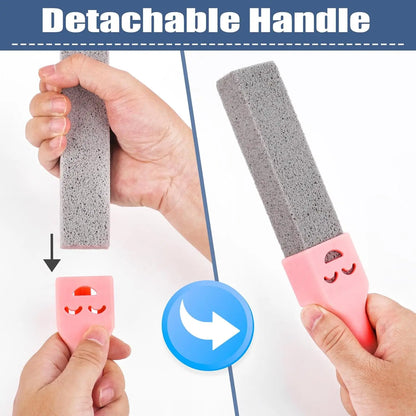 2 Pack Pumice Stone Cleaner with 2 Universal Handles - Grey Scouring Sticks for Toilets Bathrooms Kitchens Spas Pools