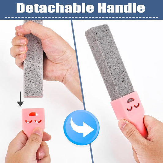 2 Pack Pumice Stone Cleaner with 2 Universal Handles - Grey Scouring Sticks for Toilets Bathrooms Kitchens Spas Pools