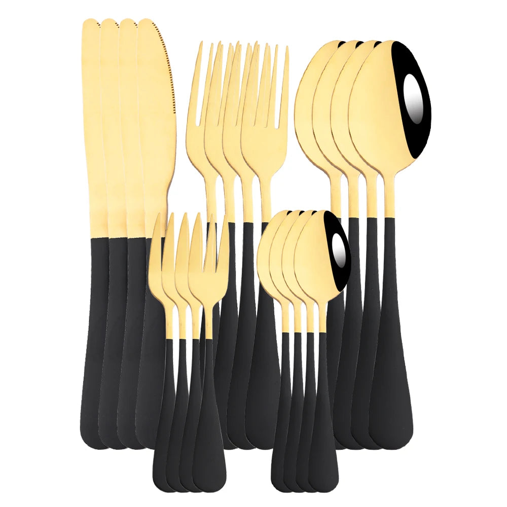 4Set/20Pcs Black Gold Cutlery Set Stainless Steel Silverware set