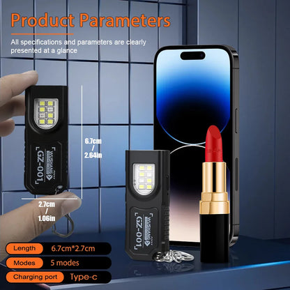 Powerful Mini COB LED Keychain Flashlight USB C Rechargeable