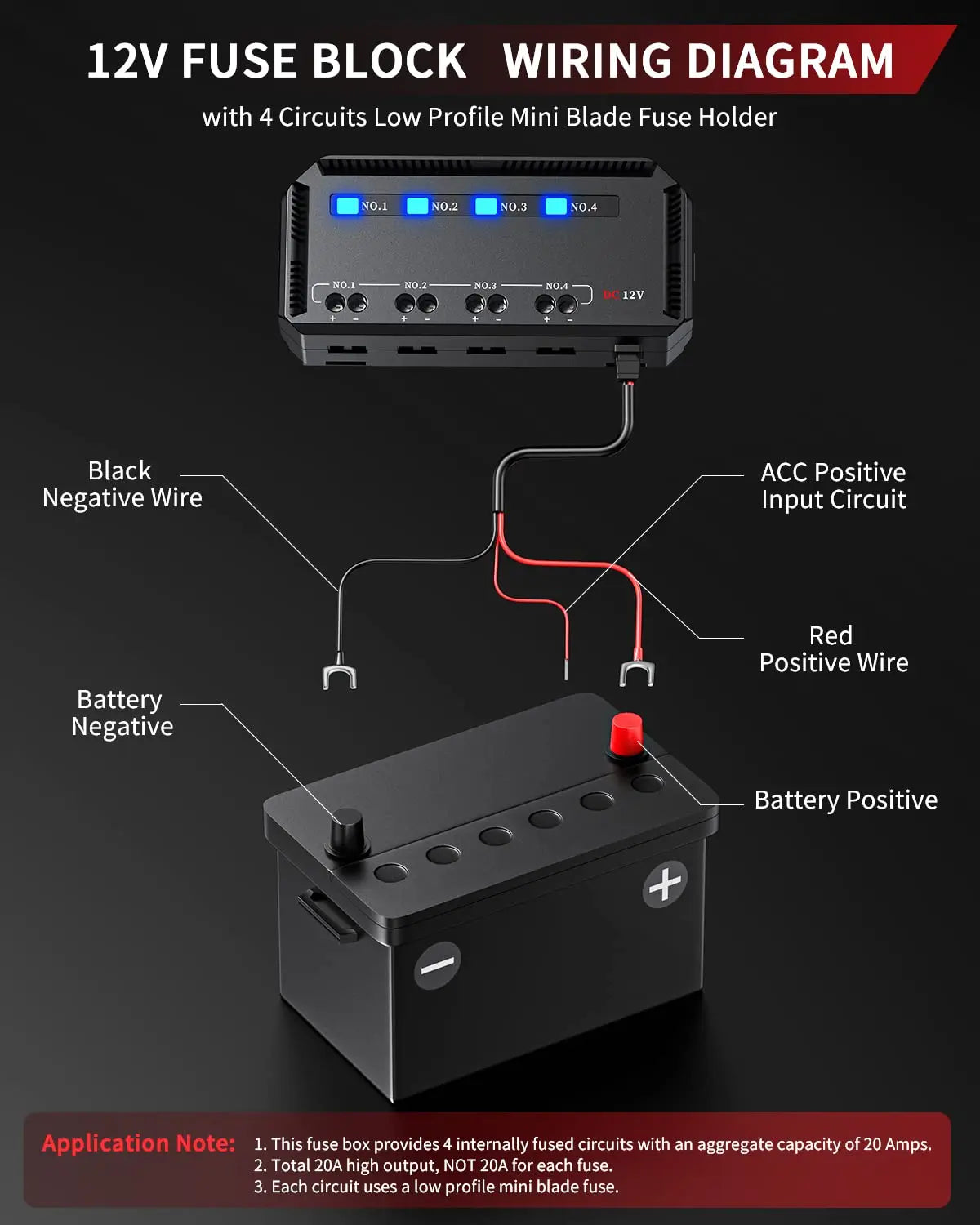 12V Motorcycle Fuse Box 4 Circuits