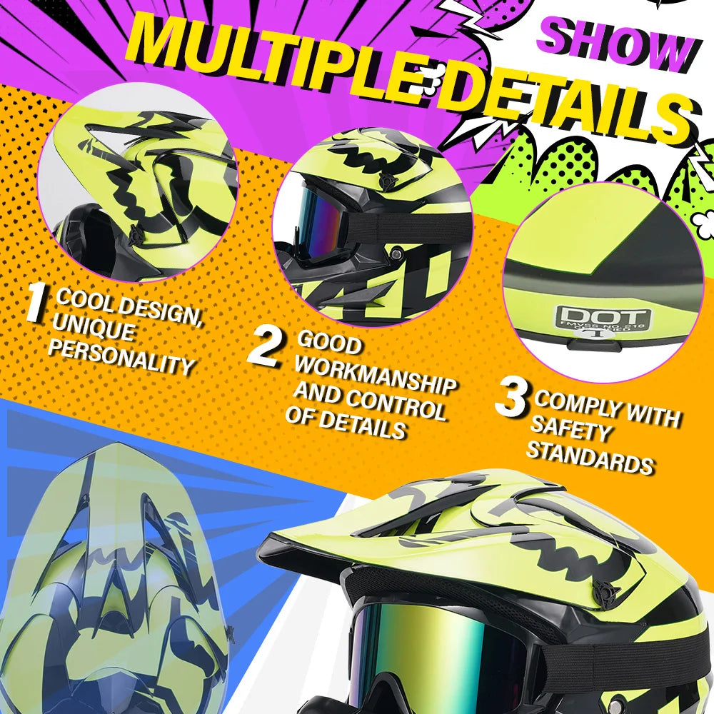 Personalized Matte Green Full Face Motorcycle Helmet DOT Certified ABS with Goggles Gloves Face Mask Windproof Riding Gear