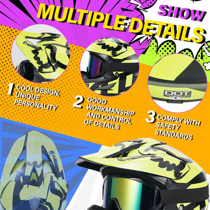 Personalized Matte Green Full Face Motorcycle Helmet DOT Certified ABS with Goggles Gloves Face Mask Windproof Riding Gear