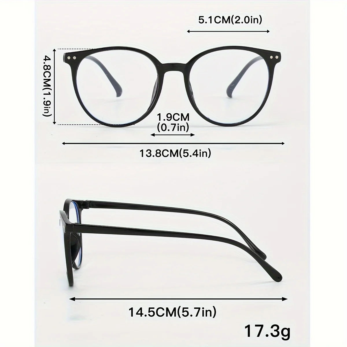 Women'S Retro Oval Frame Fashion Glasses - Black Plastic PC Frame with Metallic Studs （0 degrees, no glasses case included）
