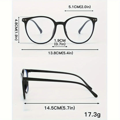 Women'S Retro Oval Frame Fashion Glasses - Black Plastic PC Frame with Metallic Studs （0 degrees, no glasses case included）