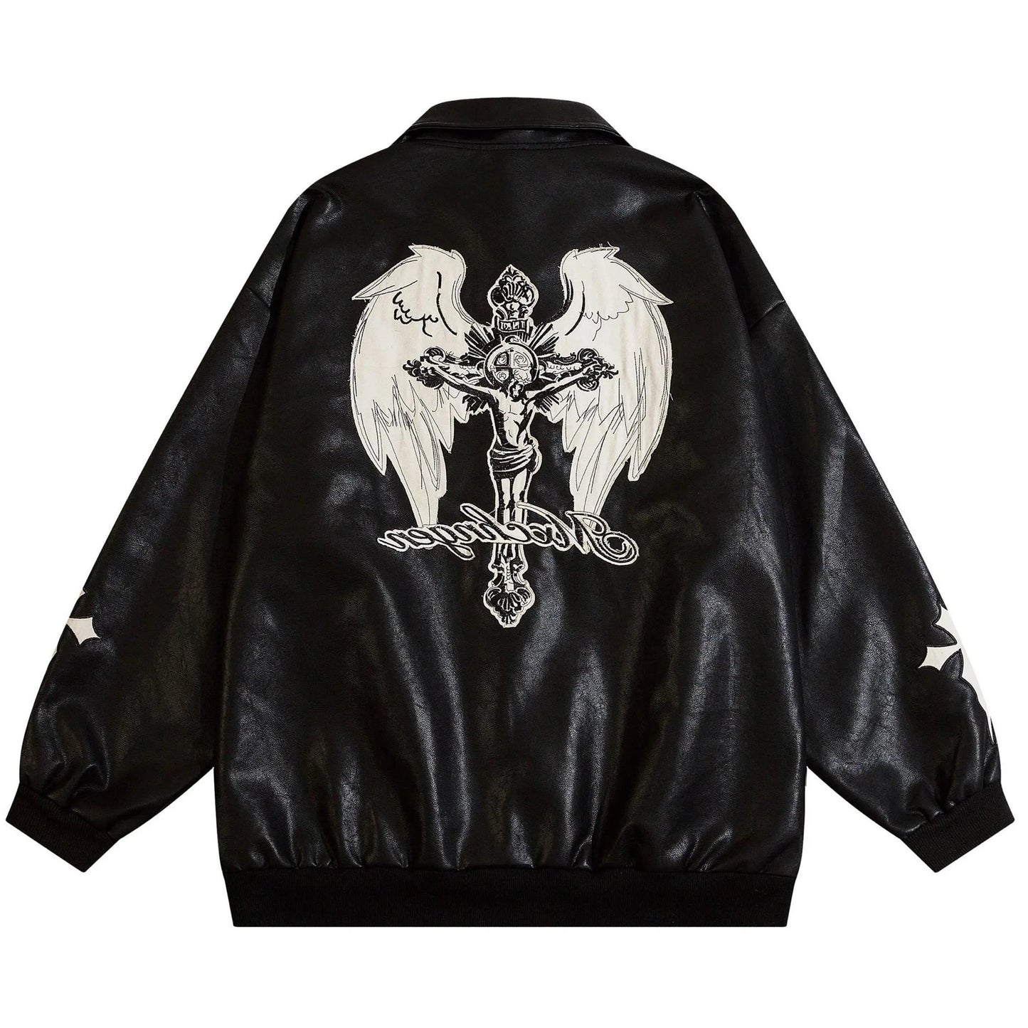 Men Embroidery Bomber Leather Jacket