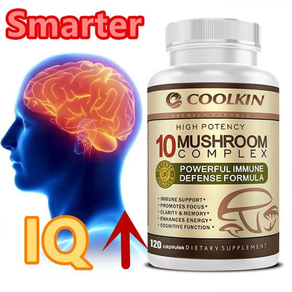 10 Mushroom Complex - Balances Mood, Immune Support- 120 Capsules