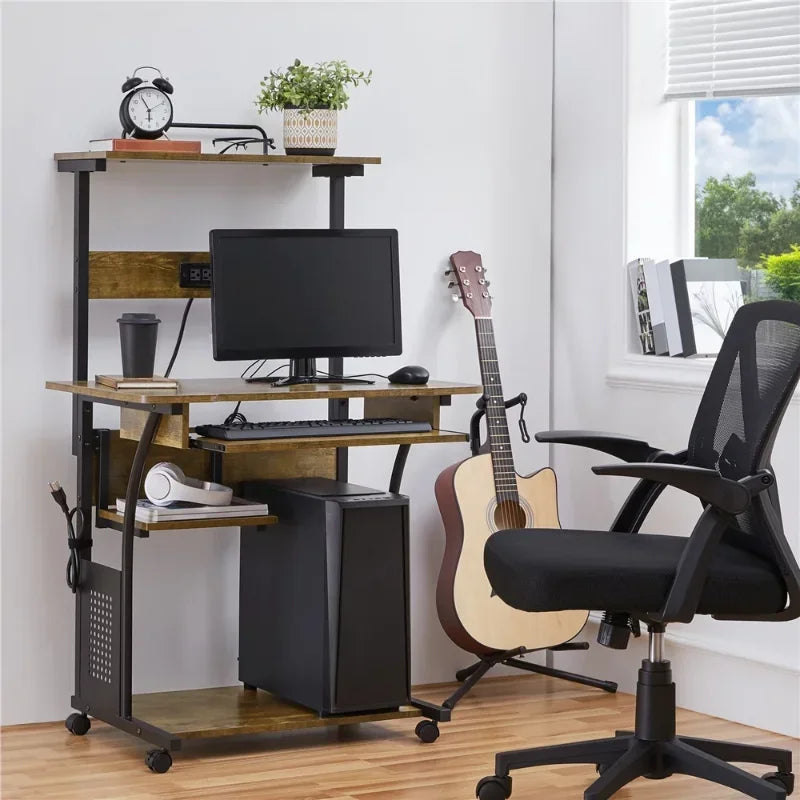 3 Tiers Computer Desk with Charging Station Printer