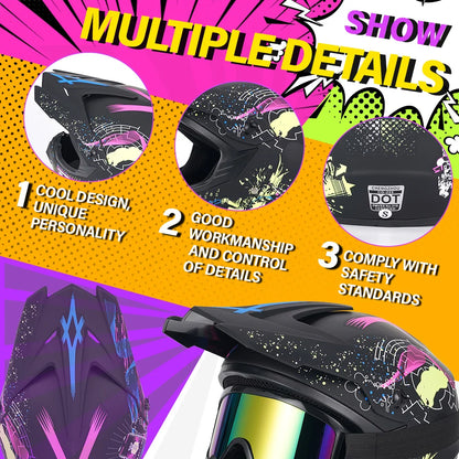 Adult Motocross Helmet All - Terrain Vehicle (UTV/ATV) Full Face Helmet With Helmet Goggles Gloves And Face Shield Matte Model