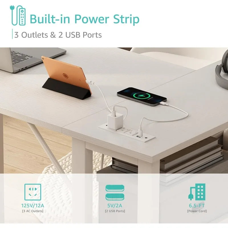 White L Shaped Computer Desk with Drawers